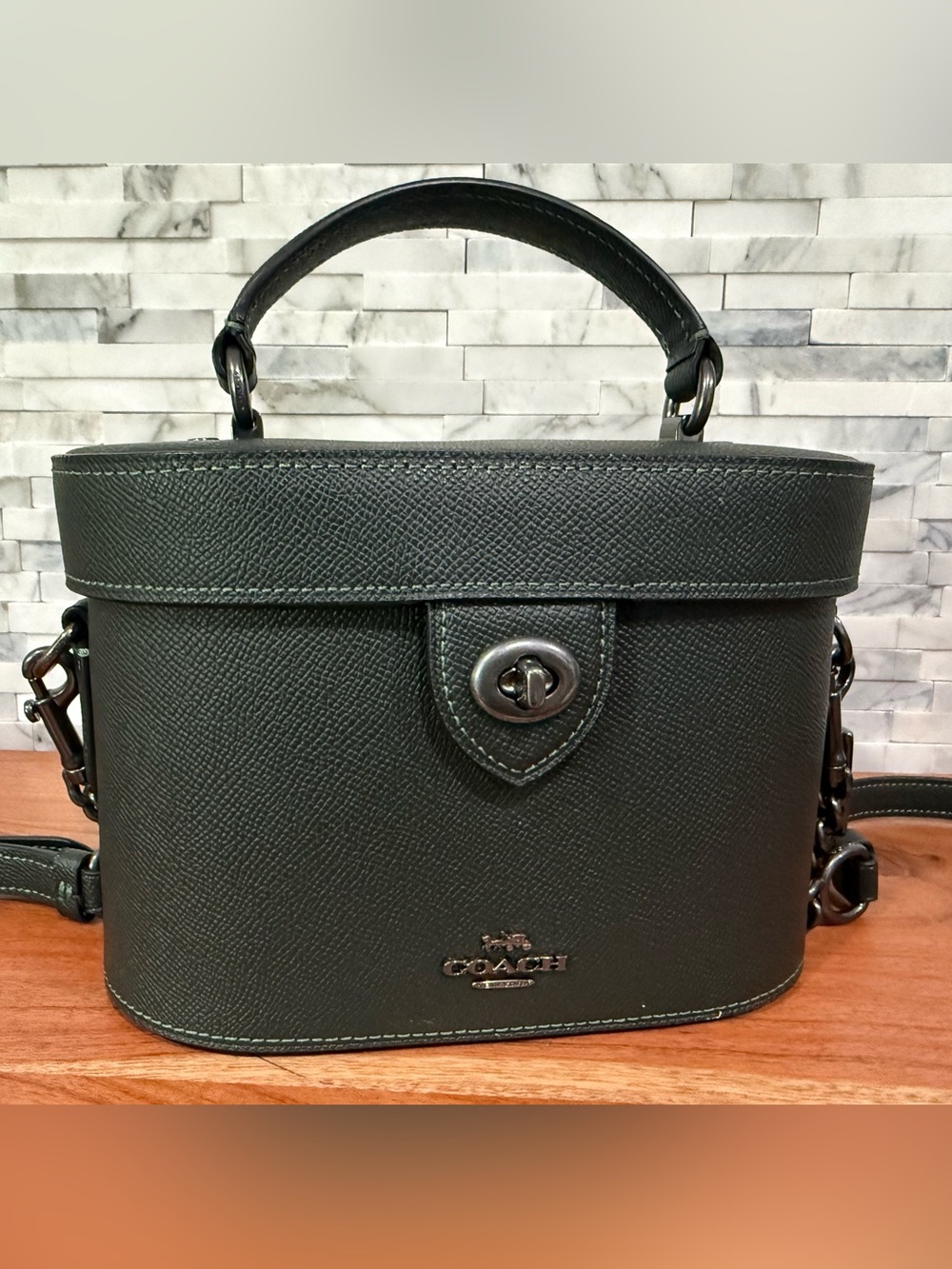 Coach Kay Crossbody In Amazon Green Pebbled Leather Mini Top-Handle Bag